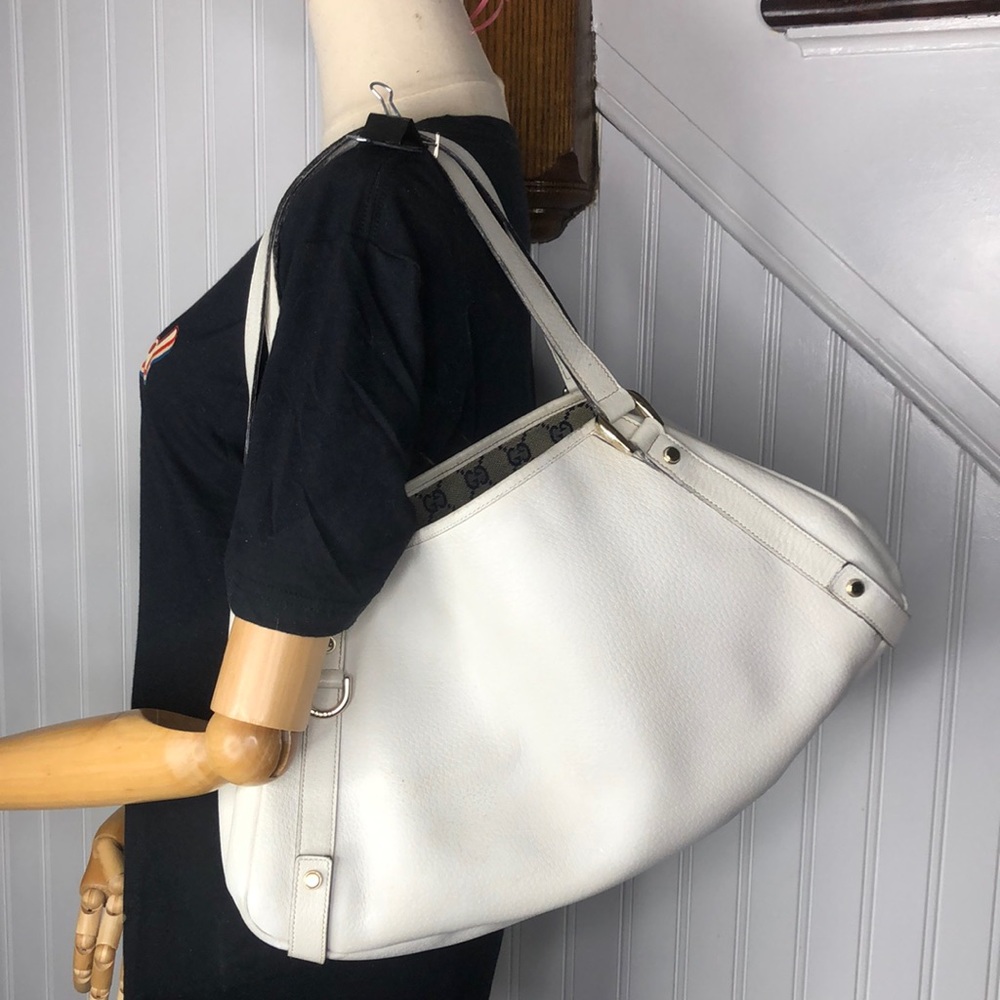 GUCCI Abbey D Ring White Leather Shoulder Bag Tote Vintage Authentic Dust Bag